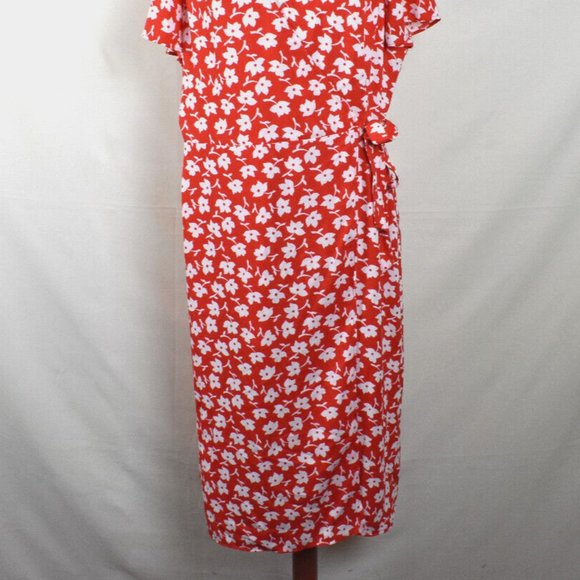 NWT J.CREW Dress 14 Red Floral Print Wrap Machine Wash - Picture 3 of 6